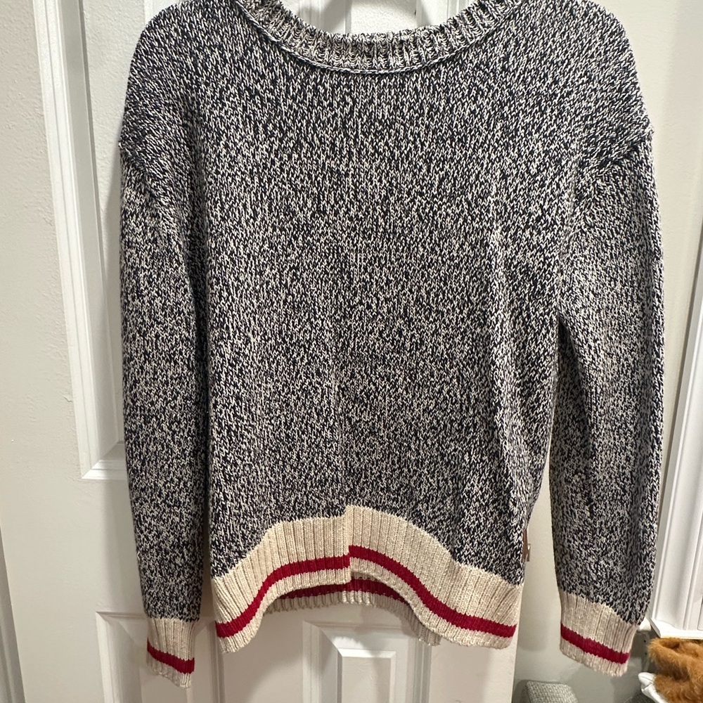 Roots Black and Cream Knit Sweater with Red Accents